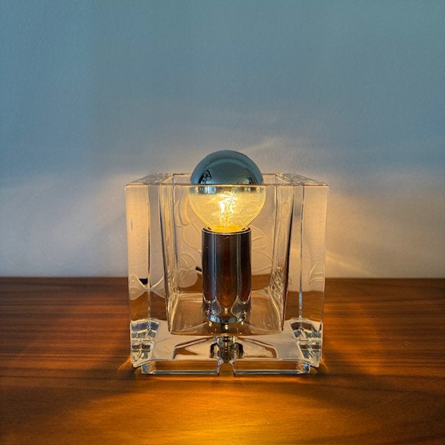 Tafellamp, Nachmann Leuchten, Germany, kristal, kubus, ‘70, Ophalen of Verzenden, Zo goed als nieuw, Design