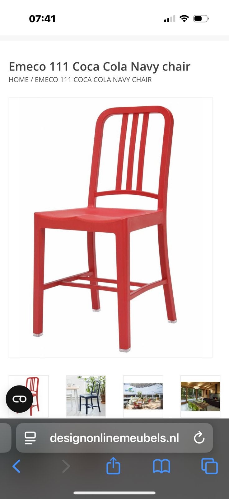 Emeco 111Navy Coca Cola chair. 4x, Ophalen, Kunststof, Zo goed als nieuw, Vier