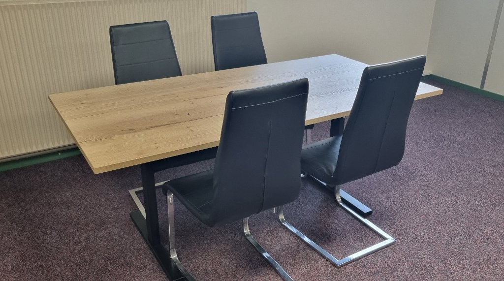Directietafel + 4 stoelen, Huis en Inrichting, Ophalen, 50 tot 100 cm, Zo goed als nieuw, Kersenhout