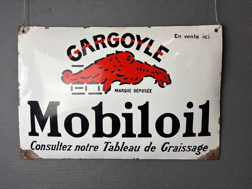 mobiloil origineel oud emaille reclamebord ca 1930, Reclamebord, Gebruikt, ., Ophalen of Verzenden