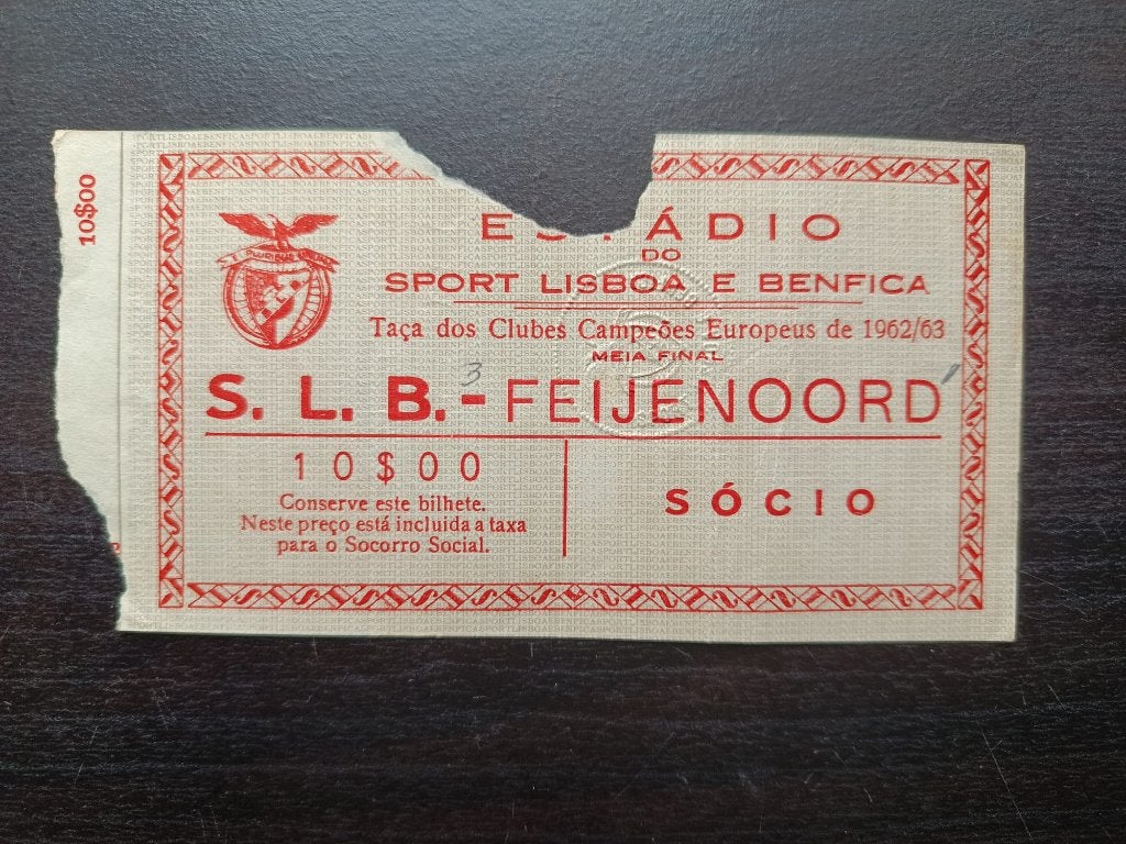 Ticket Benfica Feyenoord 1962 1963 EC1 Halve finale, Verzenden, Gebruikt, Feyenoord, Overige typen