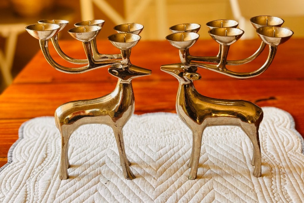 Twee Zilver kleurig Rendieren Kandelaars, Ophalen, Overige kleuren, Zo goed als nieuw, Metaal