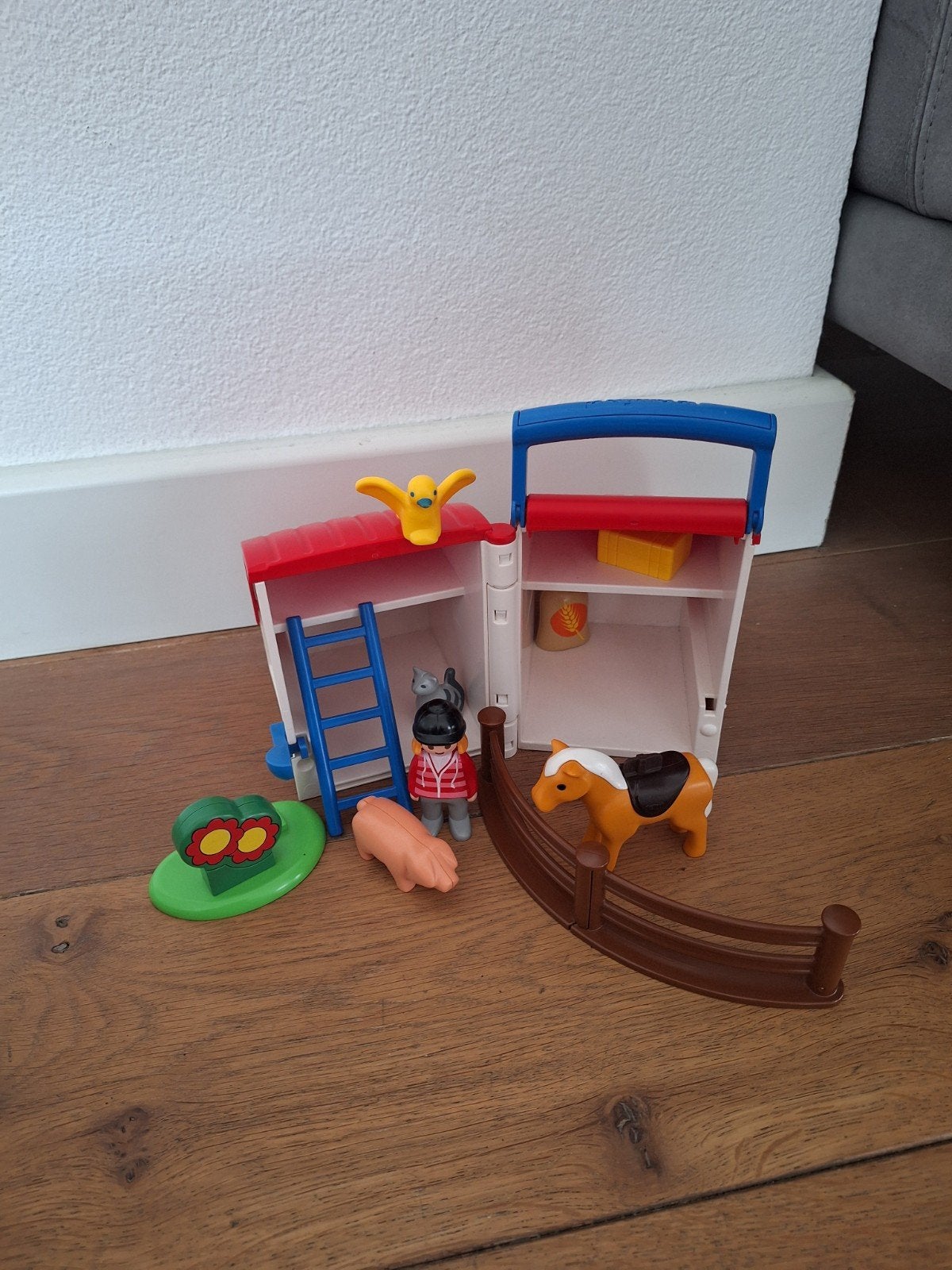 Playmobil 1.2.3 Mijn Meeneem Manege set 70180 compleet, Gebouw, Complete set, 1.2.3, Ophalen of Verzenden