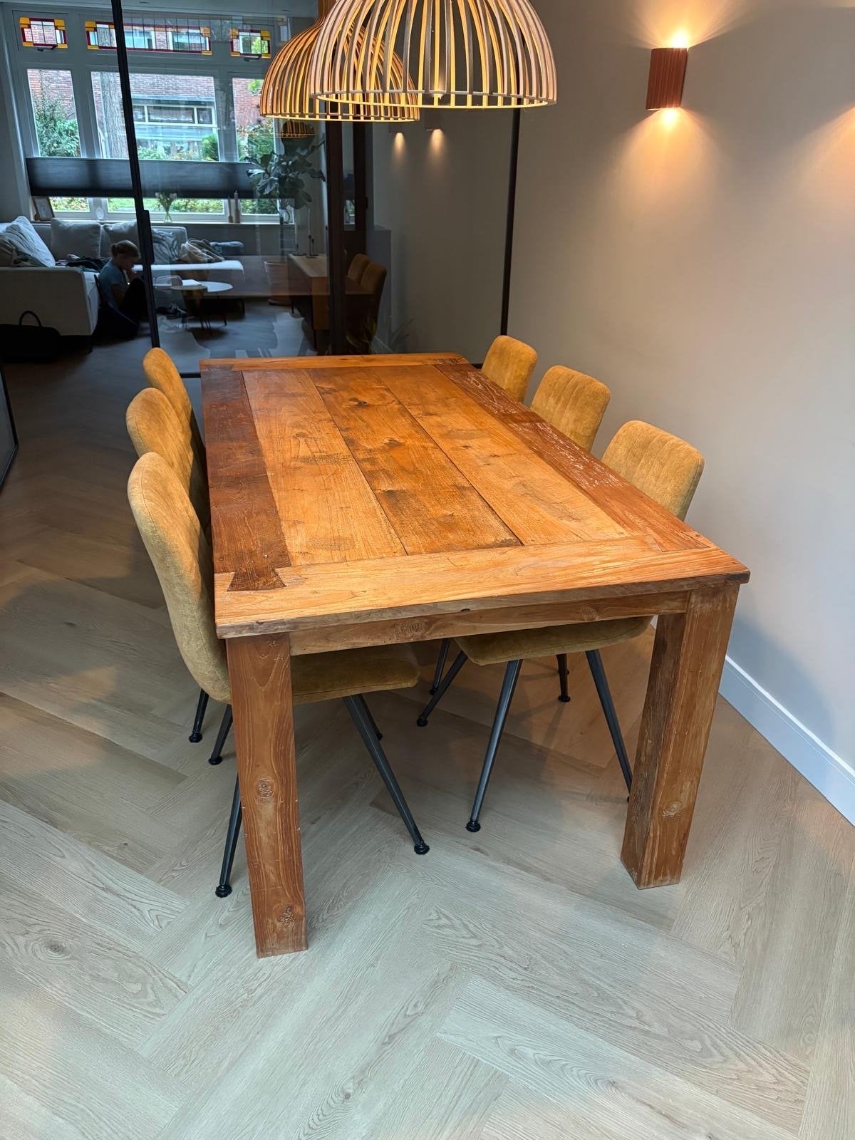 Teakhouten eetkamertafel - 200x95 cm, Huis en Inrichting, Gebruikt, Teakhout, 200 cm of meer, Vijf personen of meer