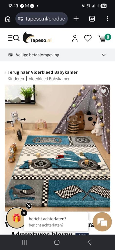 Vloerkleed auto blauw 160x230, Ophalen, Jongetje of Meisje, Wit, Zo goed als nieuw