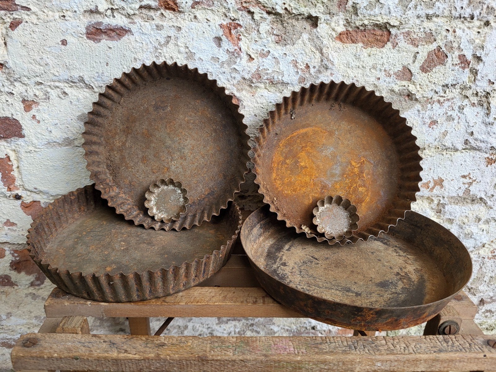 set van 6 oude brocante bakblikken/ allegonda, Ophalen of Verzenden