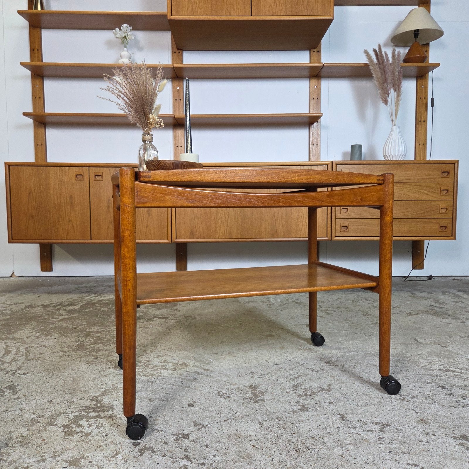 Poul Hundevad, vintage jaren 60 Teak trolley theewagen Deens, Huis en Inrichting, Ophalen, Gebruikt, Scandinavisch, Johannes Andersen, Dyrlund, Wegner
