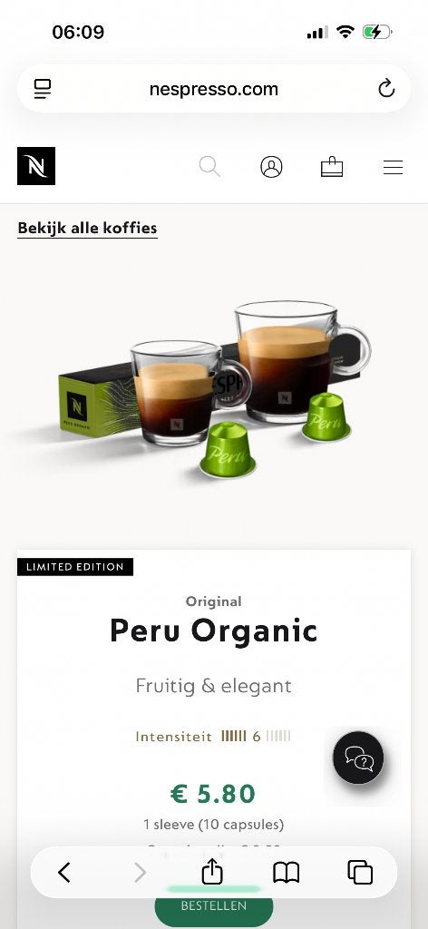Nespresso cups Peru organic espresso 6 stuks, Diversen, Ophalen of Verzenden