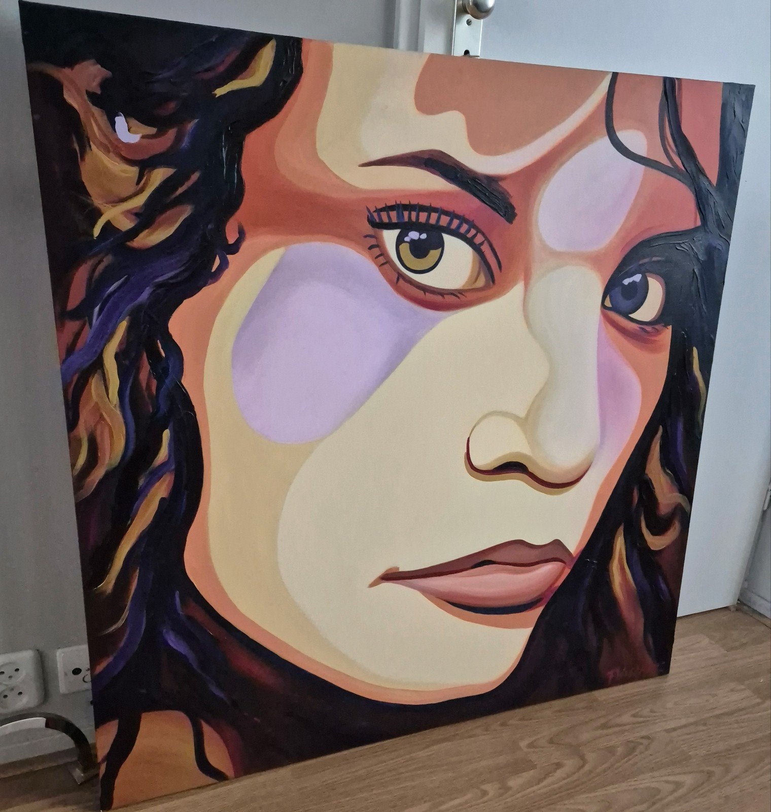 Portret hand geschilderd schilderij vrouw Frank wagtmans, Ophalen, Textiel, Handgeschilderd, Portret