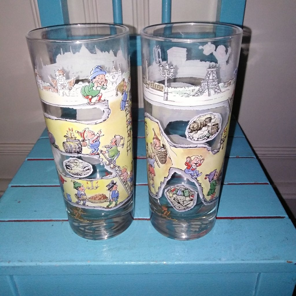 Vintage Efteling Laaf longdrinkglazen 2 stuks, Verzamelen, Ophalen, Gebruikt, Gebruiksvoorwerp