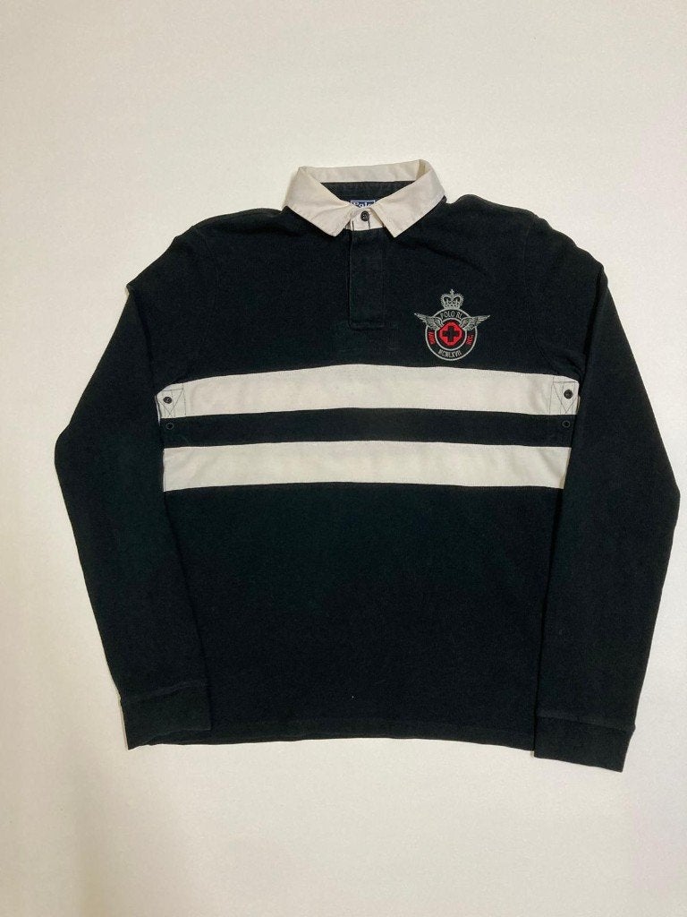 90s 00s Ralph Lauren Rugbypolo -M- Custom Fit - Black White, Kleding | Heren, Maat 48/50 (M), Zwart, Ralph Lauren, Ophalen of Verzenden