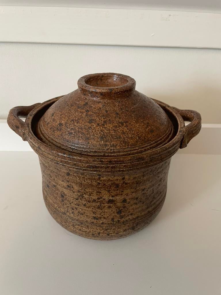 VTG aardewerk pot + deksel | NL gesigneerd | 1960-1970, Ophalen of Verzenden