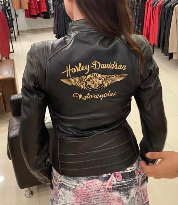 Harly Davidson leren dames jas maat 36/38 m, Ophalen, Nieuw, Maat 36 (S), Bruin