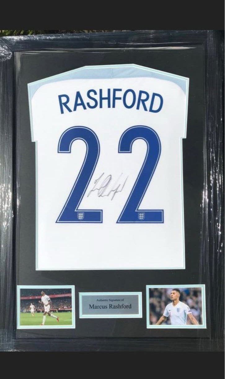 Ingelijst gesigneerd Engeland shirt Marcus Rashford!, Ophalen of Verzenden, Nieuw, Shirt