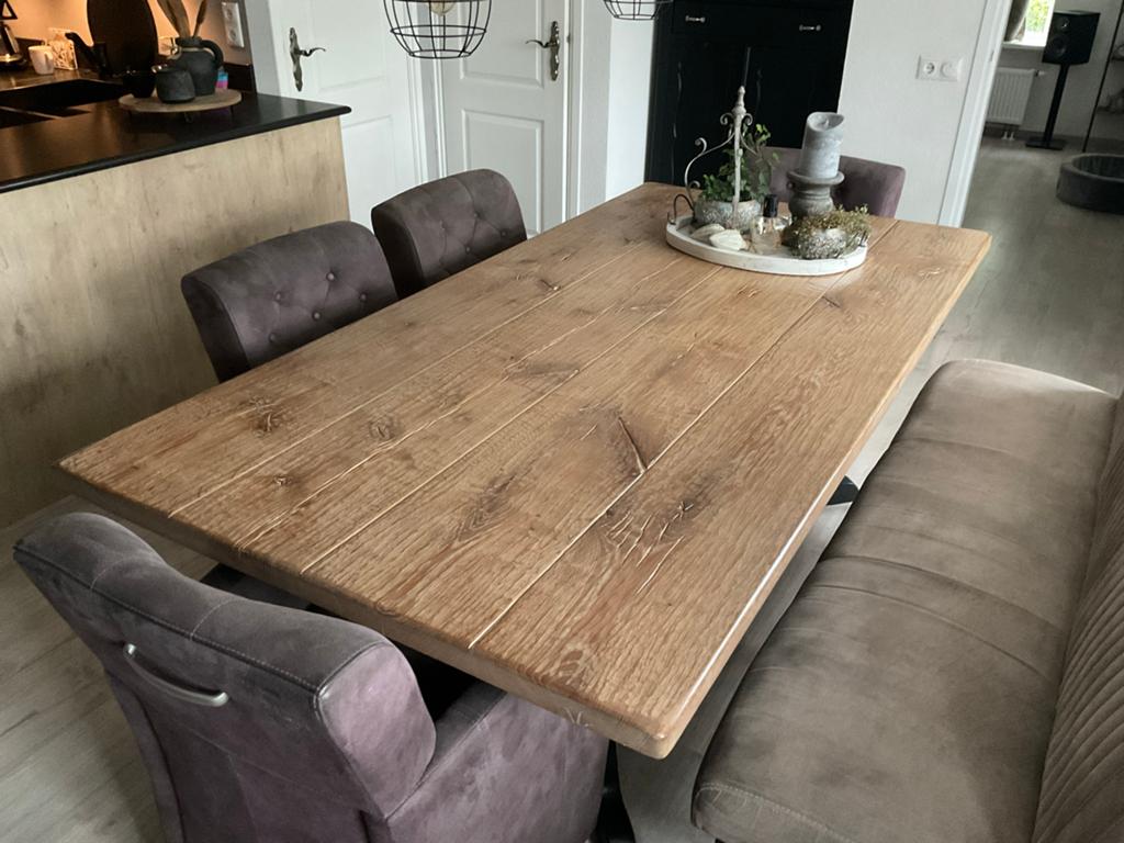 Robuuste tafelblad van massief eikenhout, Ophalen, 100 tot 150 cm, Eikenhout, 200 cm of meer