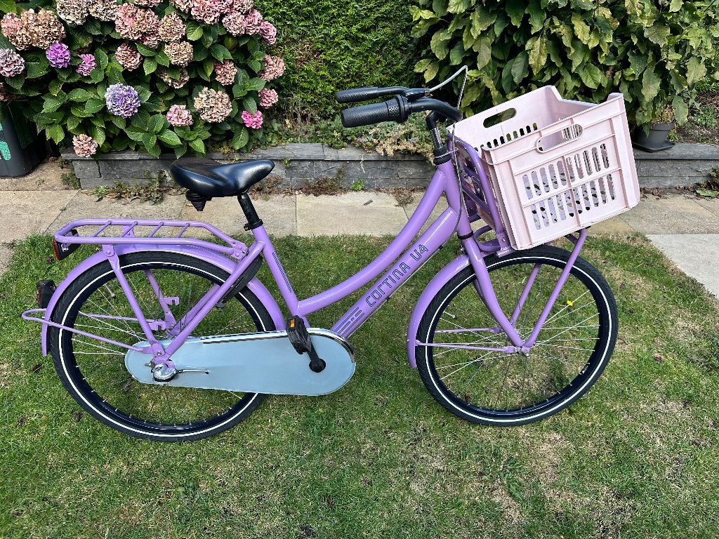 Cortina transportfiets 24 inch in Paars!, Fietsen en Brommers, Fietsen | Kinderfietsjes, Ophalen, Gebruikt, Cortina, Terugtraprem