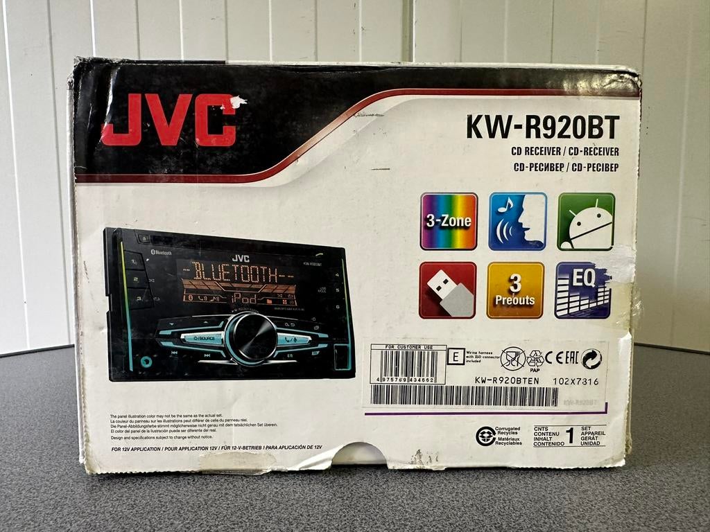 JVC KWR920BT dubbel DIN USB CD-receiver AUX-ingang Bluetooth, Ophalen of Verzenden, Zo goed als nieuw