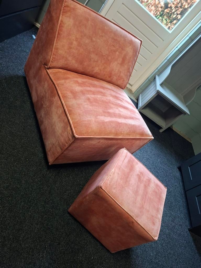 Supermooie fauteuil met poef abrikoos, Ophalen of Verzenden, 75 tot 100 cm, Eenpersoons, Minder dan 150 cm