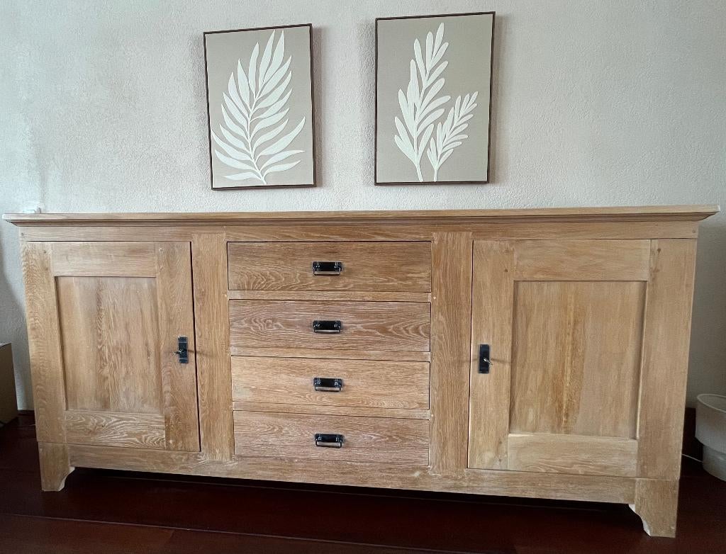 Dressoir white-wash geolied eiken, Ophalen, Met deur(en), Eikenhout, 200 cm of meer