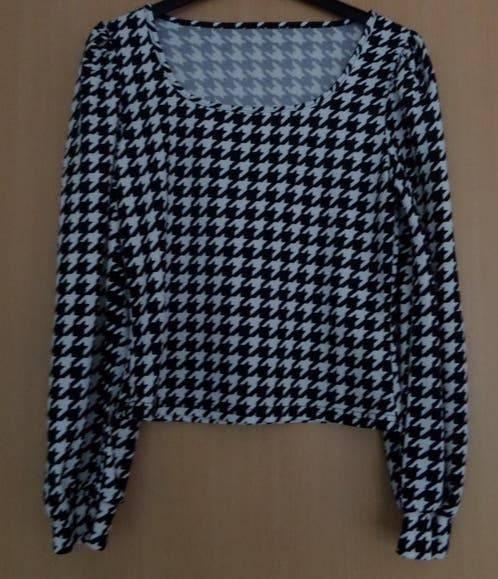 Cropped shirt in pied de poule stijl maat M, Maat 38/40 (M), Zwart, Ophalen of Verzenden, Zo goed als nieuw
