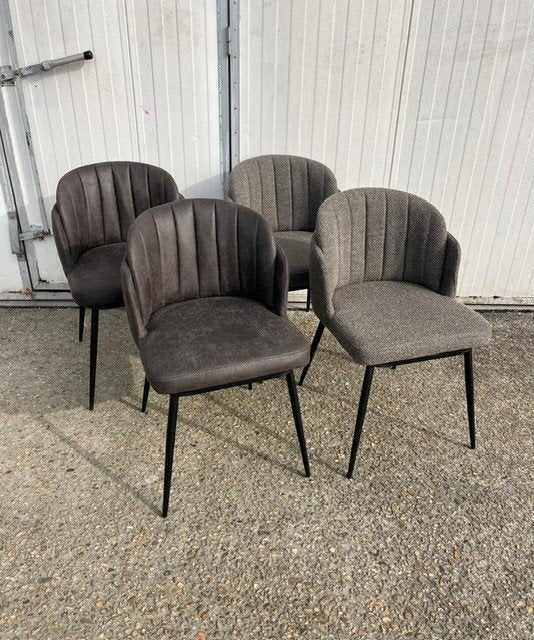 4 stuks nieuwe stoelen microleder antraciet teddy stof taupe, Ophalen, Overige kleuren, Leer, Nieuw