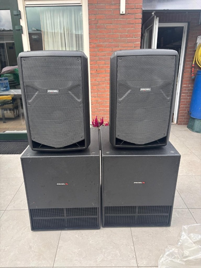 Proel actieve geluidsset met 2 subwoofers en 2 topkasten., Ophalen, Gebruikt, Overige typen, Overige merken