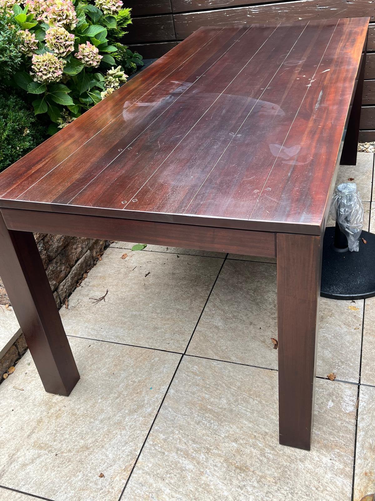 Houten eettafel, donker, Huis en Inrichting, Ophalen, 200 cm of meer, 50 tot 100 cm, Zo goed als nieuw