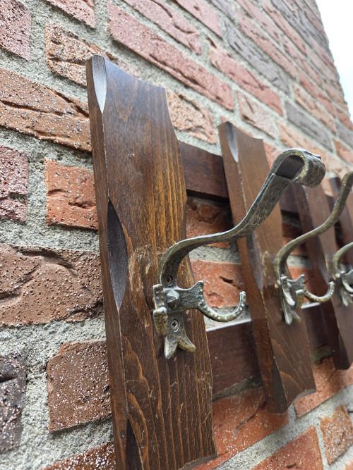 kapstok eiken vintage messing haken, Ophalen of Verzenden, 'T Olde Gre-j, Info@toldegrej.nl, Endepoelstraat 20f Didam