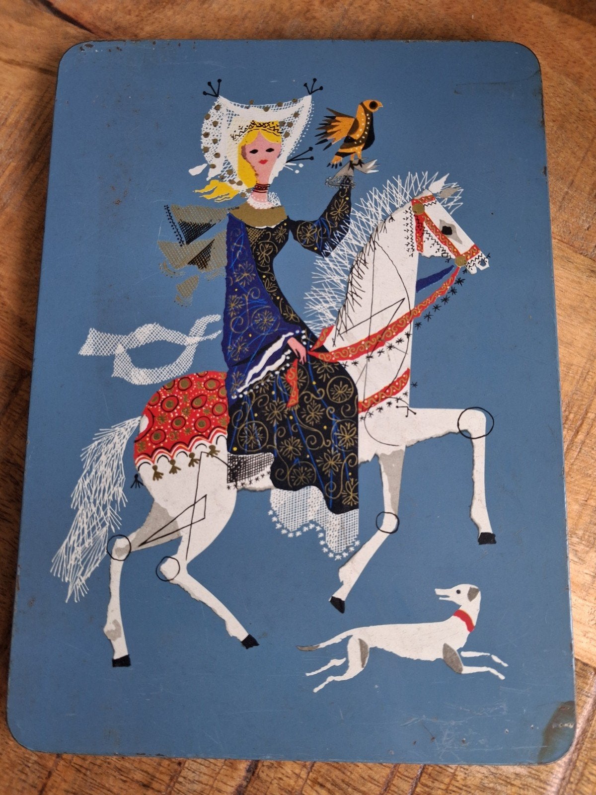 Vintage Verkade blik 'Dame te paard' - Jaren '50, Verzamelen, Ophalen of Verzenden, Koek(jes), Verkade