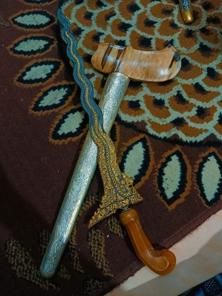 Antieke Keris Nagasasra 13 Luk Kinatah Goud Ngulsem SVF80, Verzenden