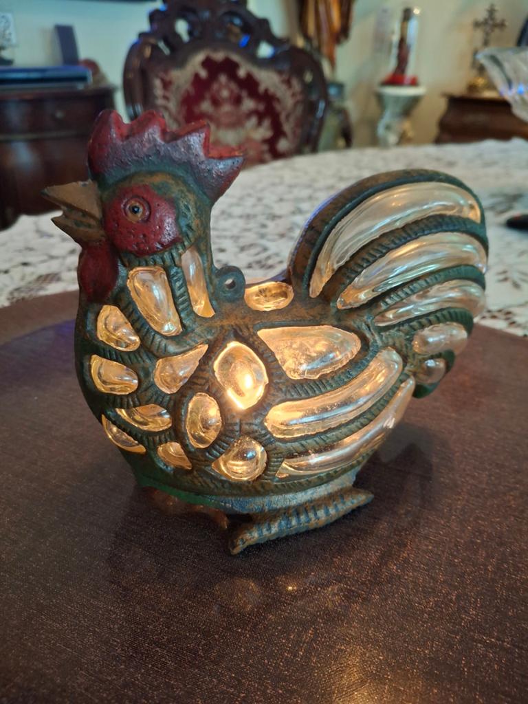 Decoratieve haan sculptuur met glas inzetstukken, Minder dan 20 cm, Ophalen of Verzenden, Handgemaakt, Beeld
