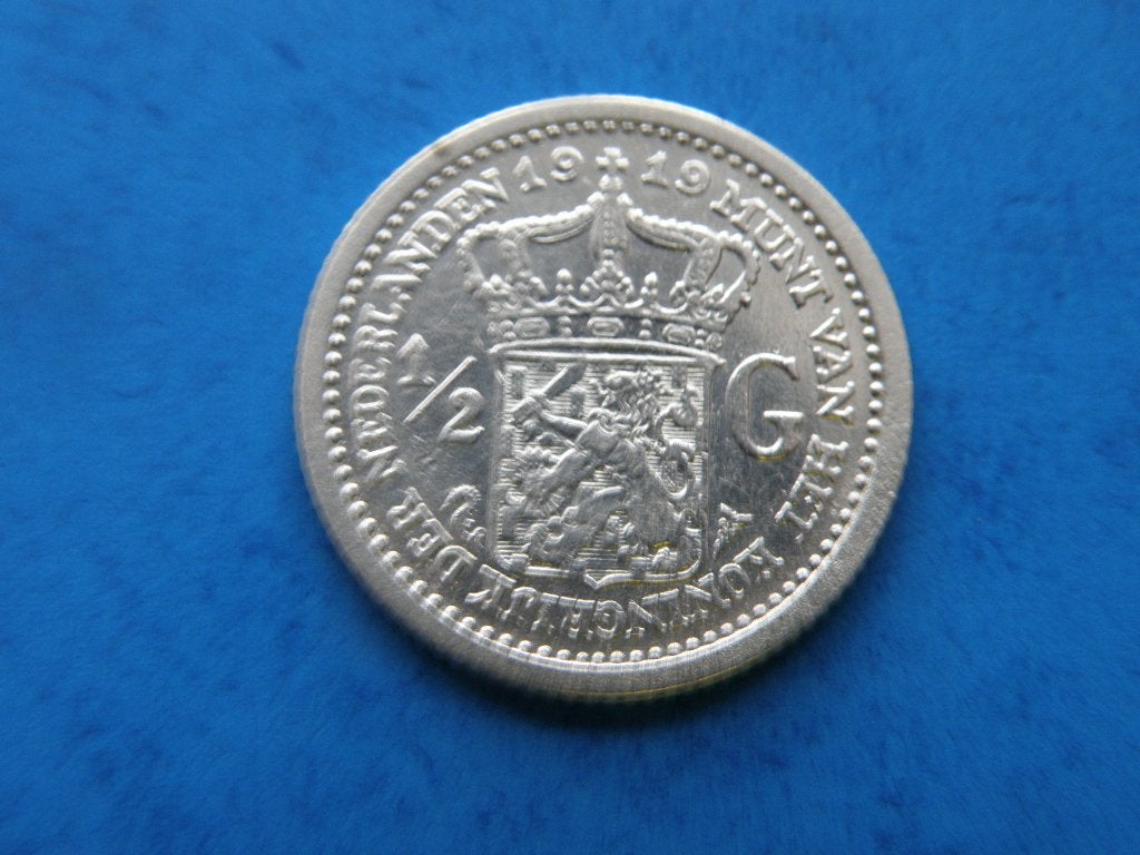 Nederland halve gulden 1919 zilver, ½ gulden, Verzenden, Zilver, Koningin Wilhelmina