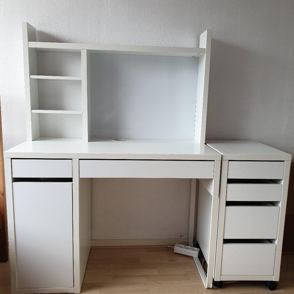 Bureau Ikea Micke combi wit met grenen, Ophalen, Gebruikt