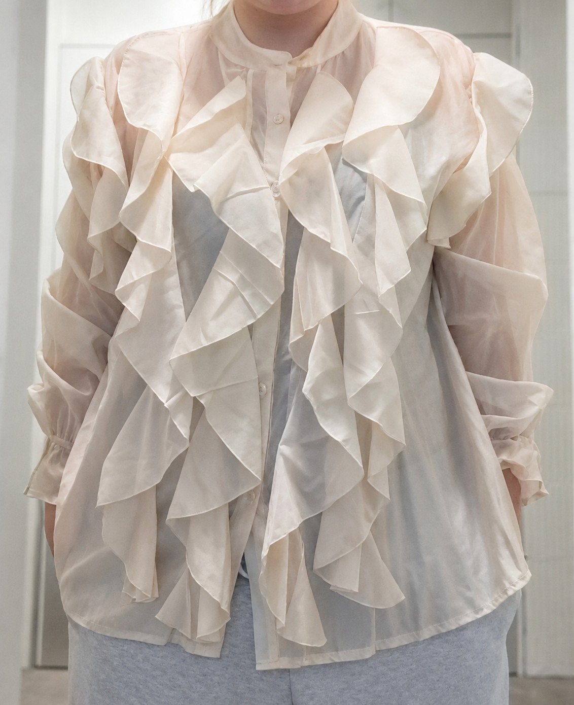 Elegante blouse met ruffles – merkloos, Overige kleuren, Maat 46/48 (XL) of groter, Ophalen of Verzenden, Zo goed als nieuw