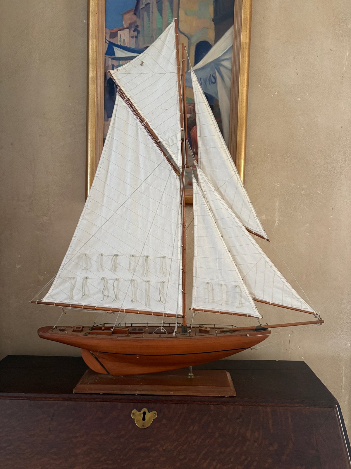 Prachtig houten scheepsmodel - Zeilboot 75x90cm, Ophalen, Gebruikt, Groter dan 1:32, Overige merken