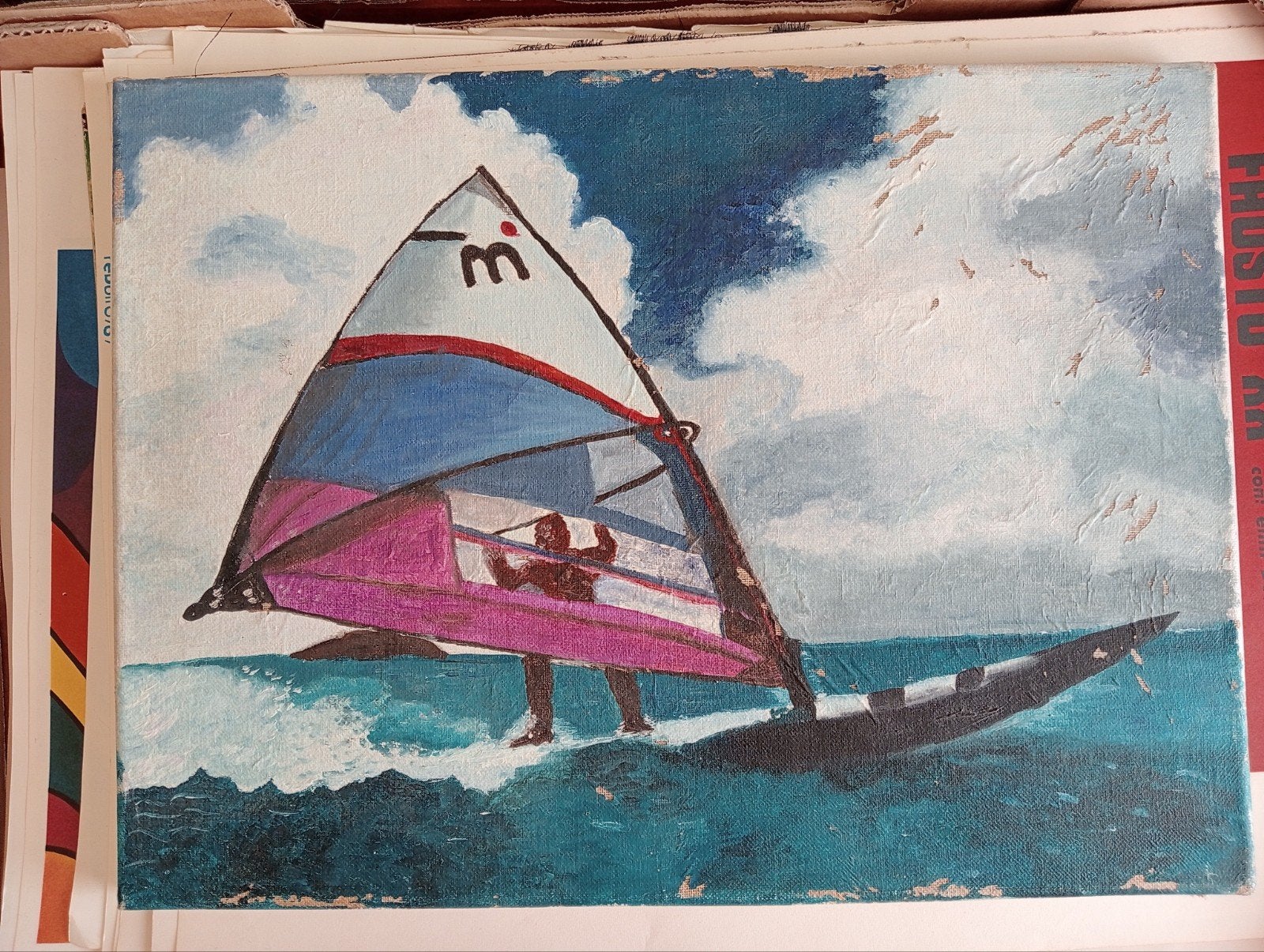 Vintage Windsurf Schilderij -jaren 70-90, Ophalen of Verzenden