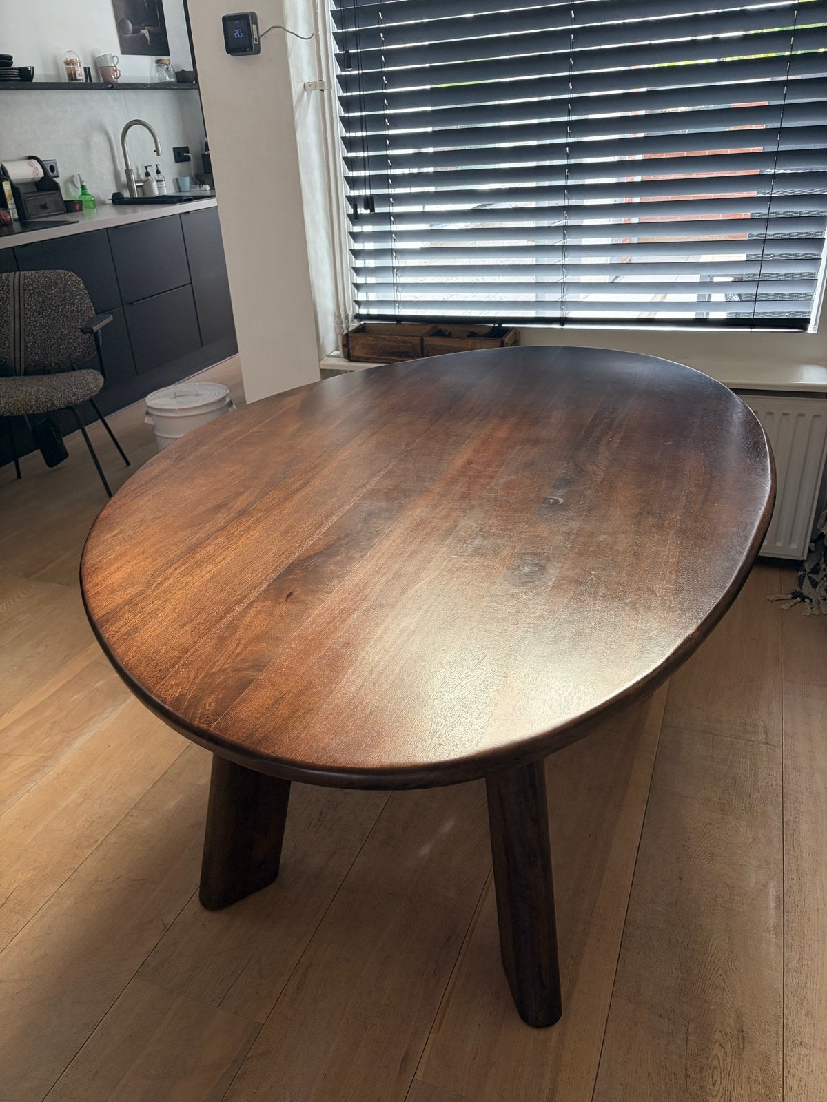 Ovale eettafel van hout - 155x108x77 cm, Ophalen, Gebruikt, 100 tot 150 cm, 150 tot 200 cm