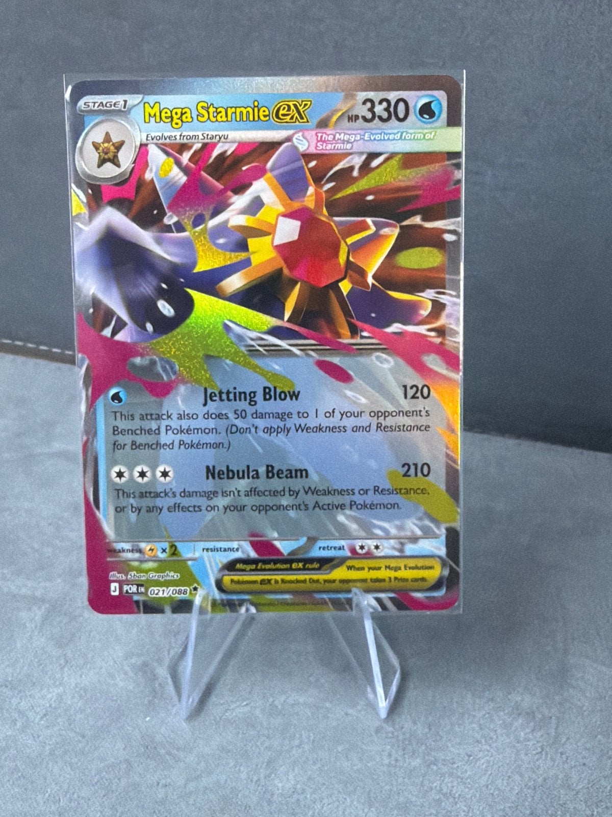 Mega Starmie EX Pokémon Kaart 021/088, Ophalen of Verzenden, Zo goed als nieuw, Losse kaart