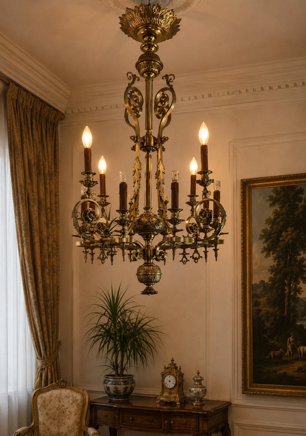 Prachtige zeer grote antieke kroonluchter, Huis en Inrichting, Ophalen, Zo goed als nieuw, Metaal, Antiek empire art nouveau art deco style
