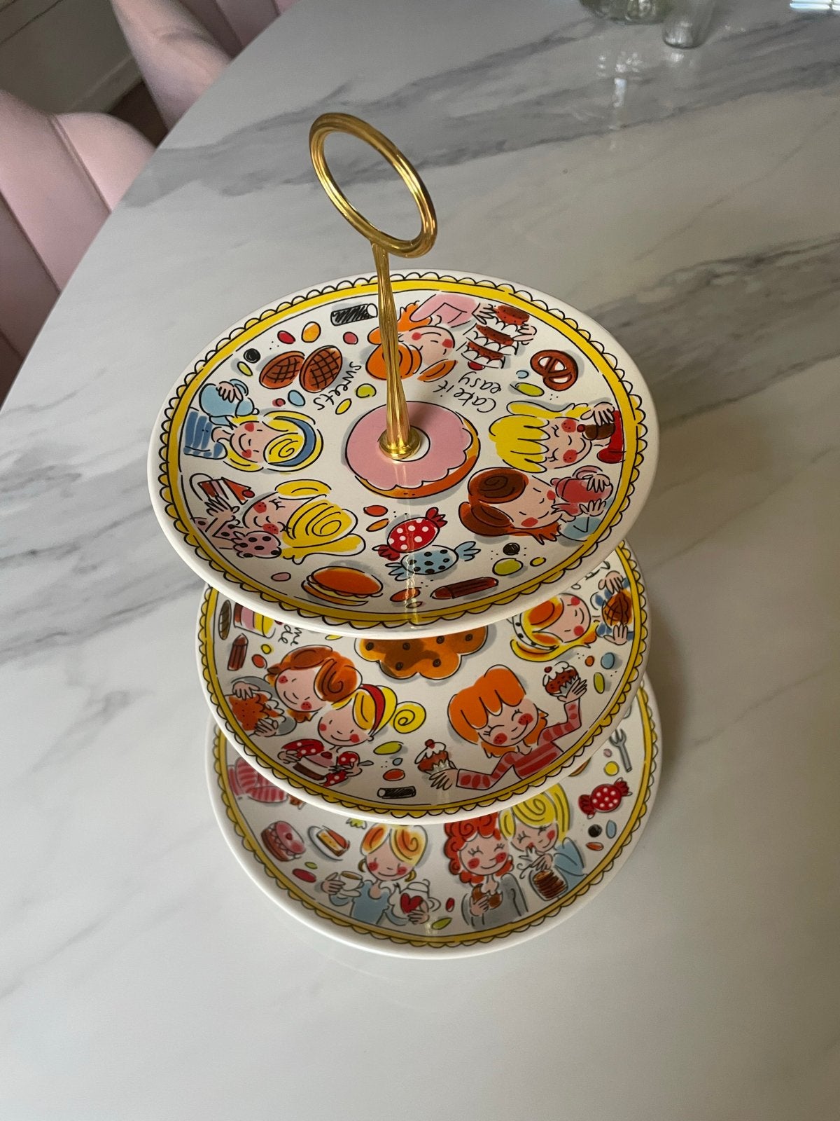 Blond Amsterdam gebak etagère - Zo goed als nieuw, Huis en Inrichting, Ophalen of Verzenden, Zo goed als nieuw, Etagère, Steen/keramiek