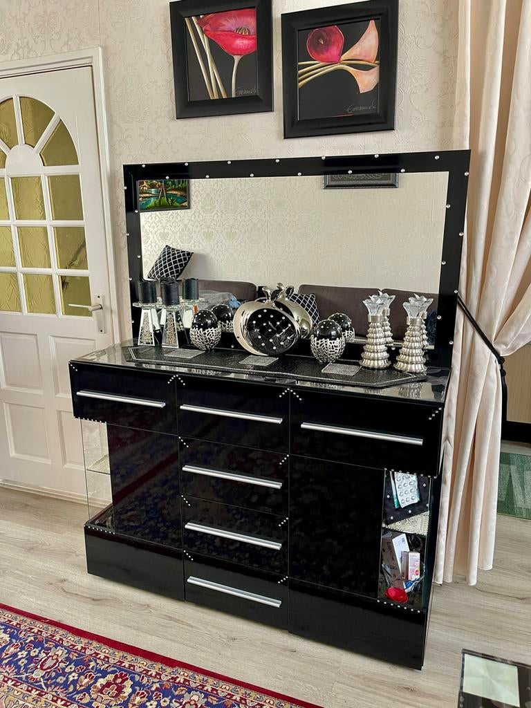 Zwart hoogglans tv meubel met dressoir, Huis en Inrichting, Kasten | Televisiemeubels, Ophalen, Overige materialen, 150 tot 200 cm