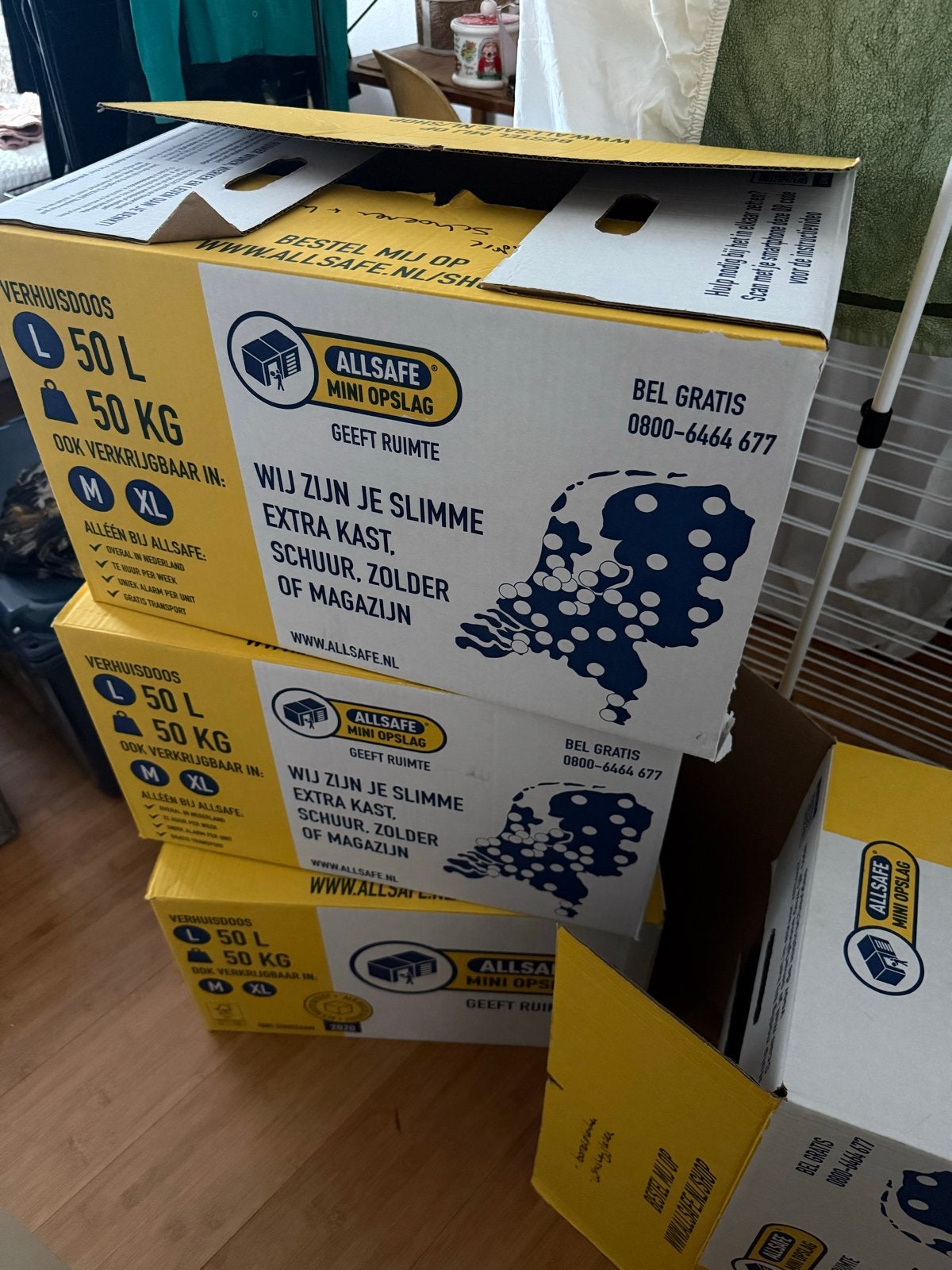 8 Allsafe Verhuisdozen 50L, Ophalen, 40 tot 60 cm, Opvouwbaar, 50 tot 75 cm