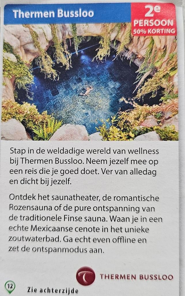 Thermen Bussloo, 2e persoon 50% korting, Tickets en Kaartjes, Twee personen, Kortingsbon, Spa of Sauna