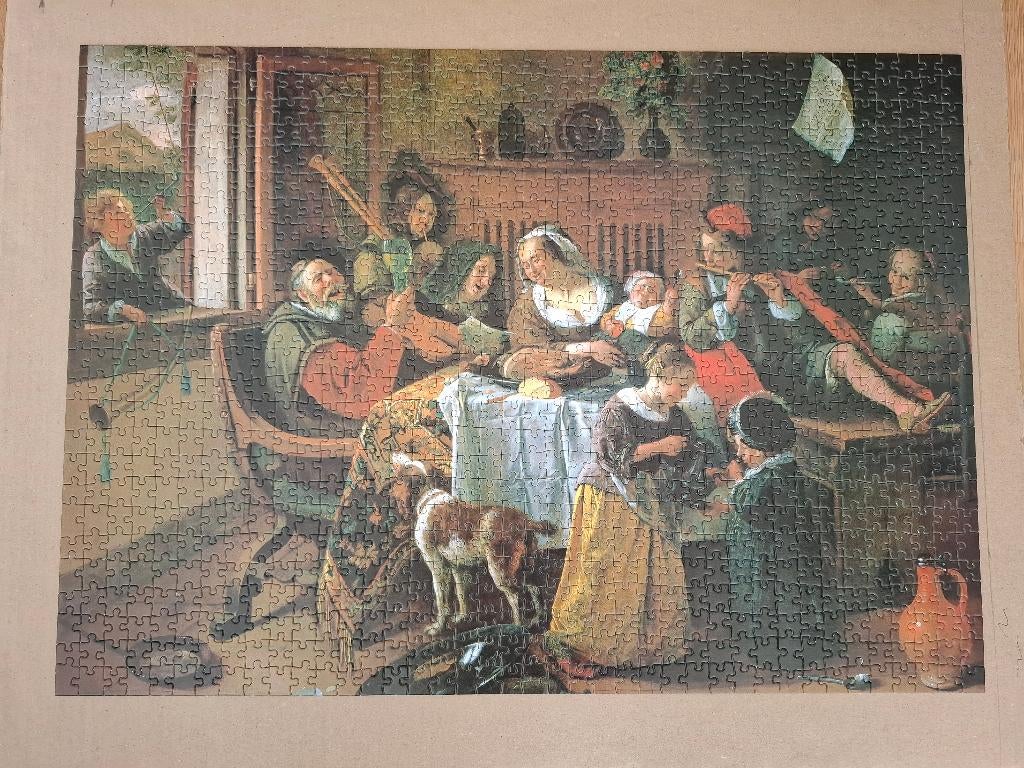 Legpuzzel JAN STEEN - Het Vrolijke Huisgezin (1000 st), Ophalen of Verzenden, 500 t/m 1500 stukjes, Gebruikt, Legpuzzel