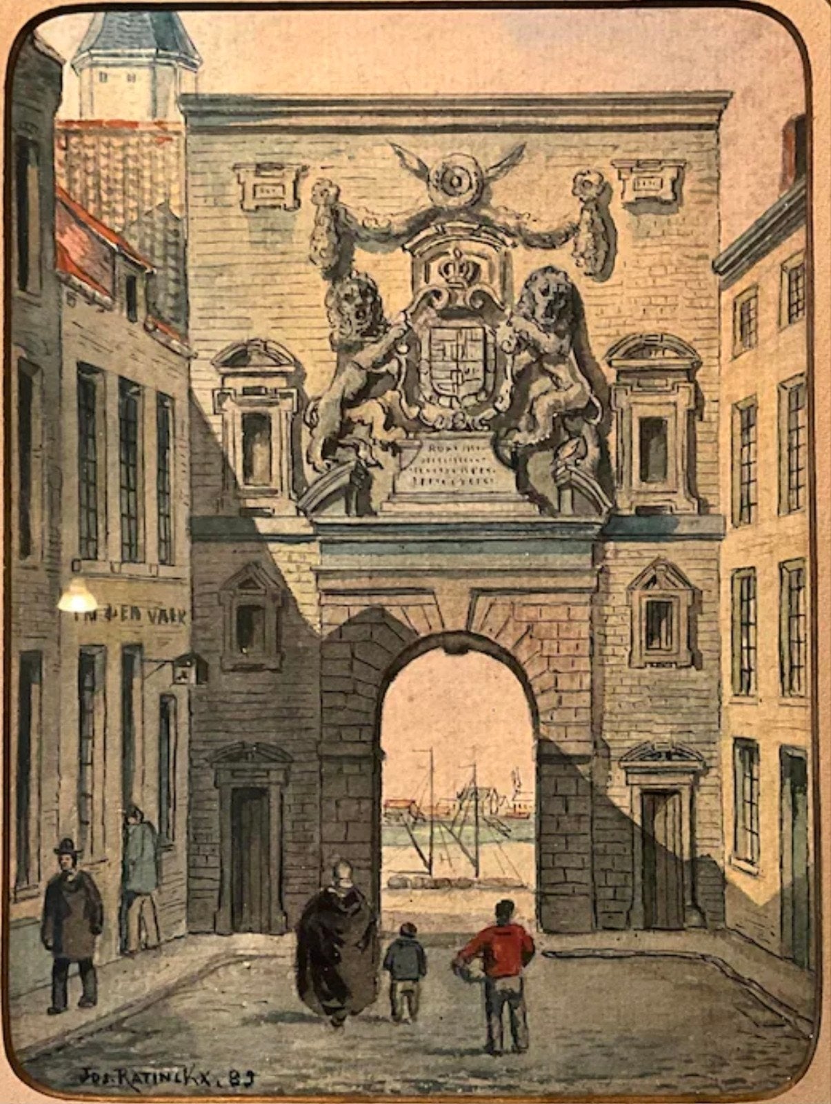 1883 - Joseph Leopold Ratinckx - 'De Waterpoort' (Antwerpen), Antiek en Kunst, Kunst | Schilderijen | Klassiek, Ophalen of Verzenden