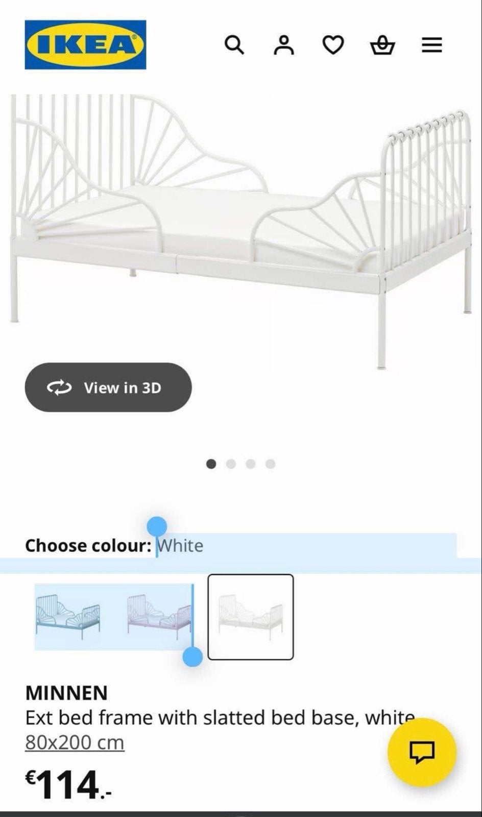 Ikea Minnen uitschuifbaar kinderbed wit met matras, Ophalen, Gebruikt, 70 tot 85 cm, Lattenbodem