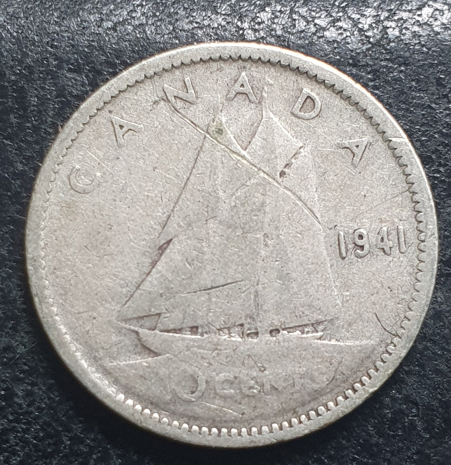Oude zilveren 10 cent munt uit 1941 Canada., Ophalen of Verzenden, Noord-Amerika, Losse munt, Zilver