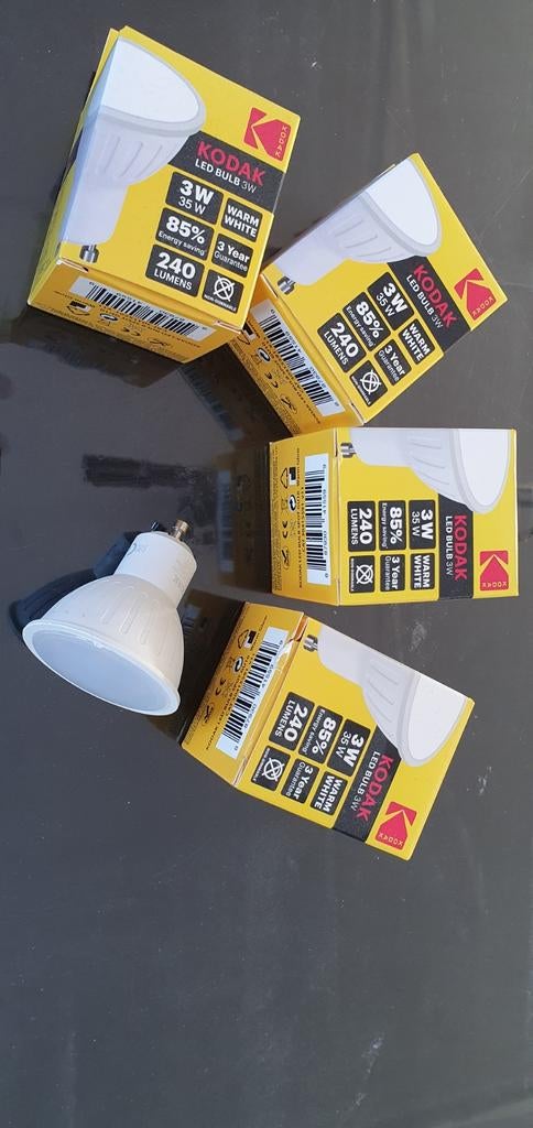 4x Kodak LED Lamp GU10 3W Warm Wit - Energiezuinig, Led-lamp, Nieuw, Bipin of Steekvoet, Ophalen