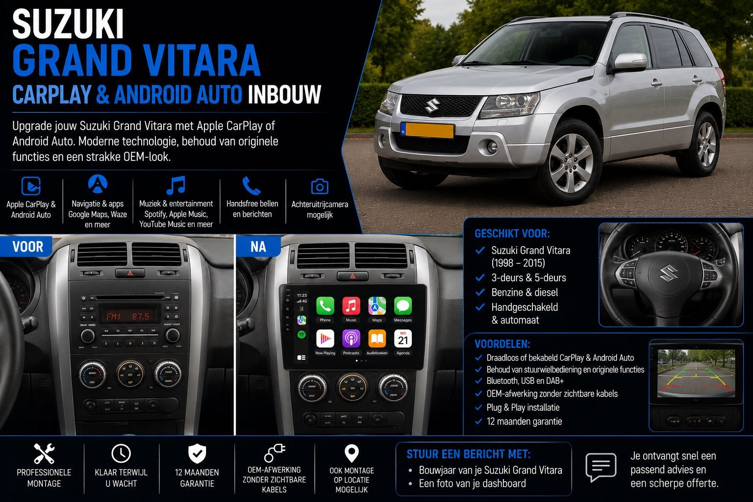 Suzuki Grand Vitara CarPlay & Android Auto Inbouw, Ophalen, Nieuw