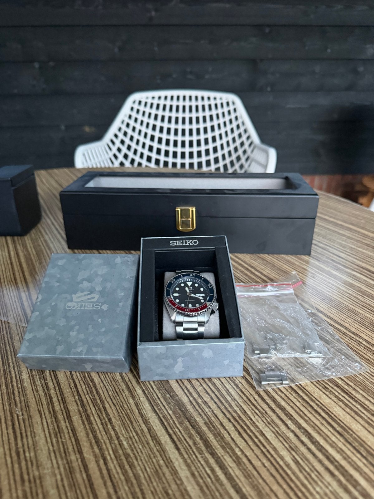 Seiko 5 Sports Pepsi - Full set met extra schakels, Ophalen of Verzenden, Gebruikt